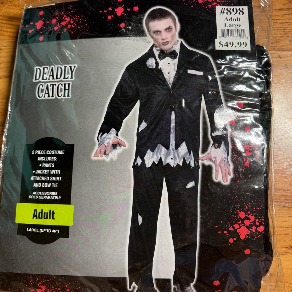 Deadly Catch Zombie Groom Costume Mens Adult Large Black 2 Piece Set 898